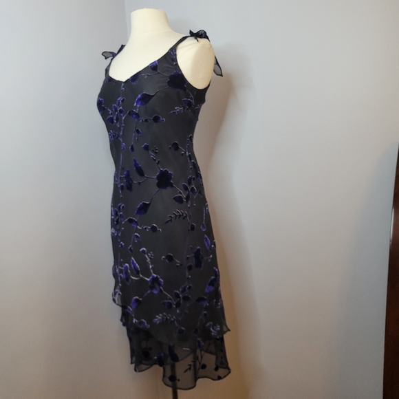 Whimsy Goth Witchy 2P Black Fairy Floral Dress Velvet Blue Flowers Evan Picone - Picture 7 of 9